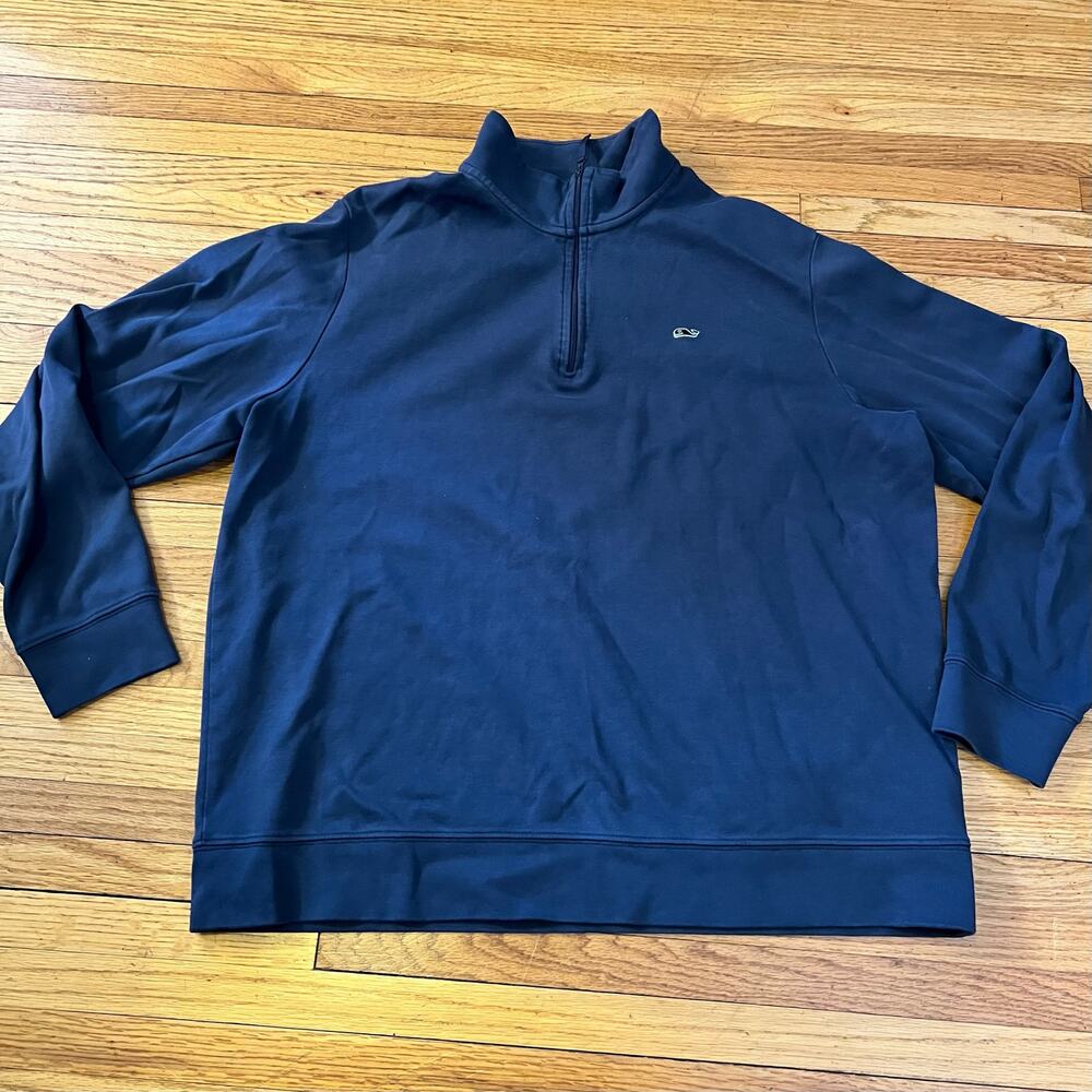 Vineyard Vines Shirt Mens Large Quarter Zip Blue Sweatshirt Ling Sleeve Whale
